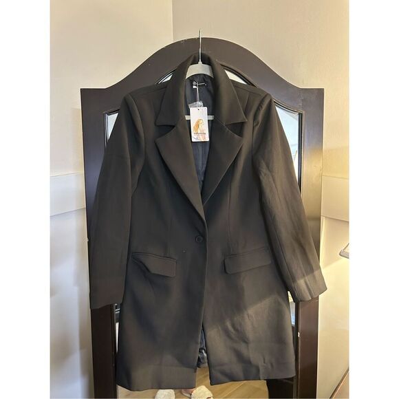 NEW Long Blazer Jacket Lapel Pockets Loose Fit Career S - Picture 5 of 5